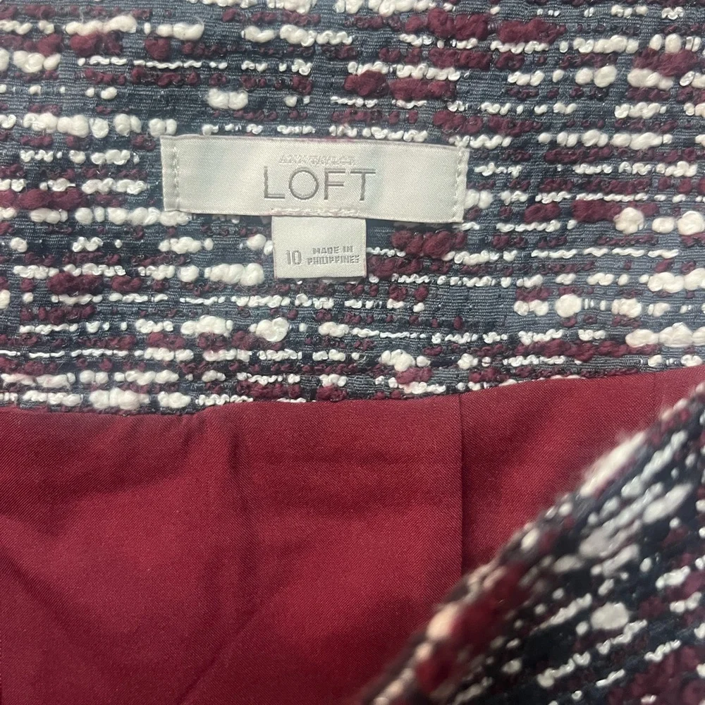 LOFT Burgundy and Gray Tweed Mini Skirt